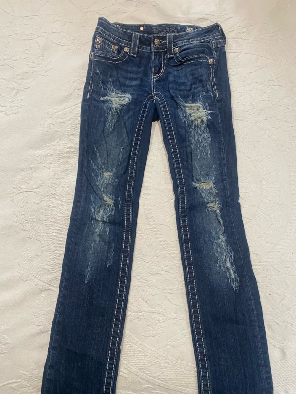 Miss Me Dark Distressed Skinny Jeans